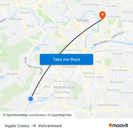 इंगले कॉलोनी to विश्रांतवाडी map