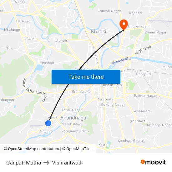 गणपति माथा to विश्रांतवाडी map