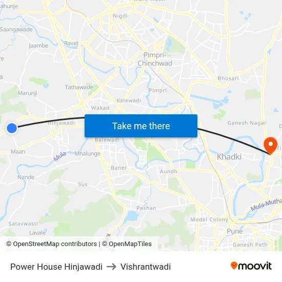 पावर हाउस हिंजवाडी to विश्रांतवाडी map