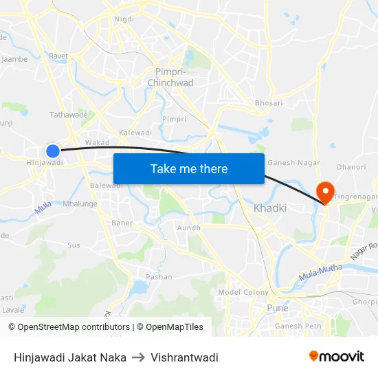 हिंजवाडी जकात नाका to विश्रांतवाडी map