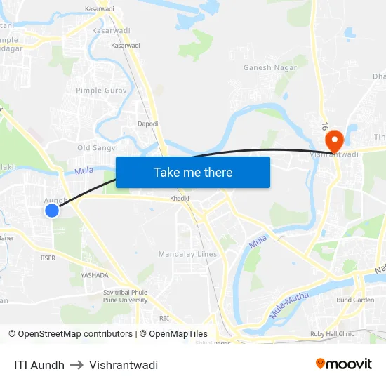 आईटीआई औंध to विश्रांतवाडी map