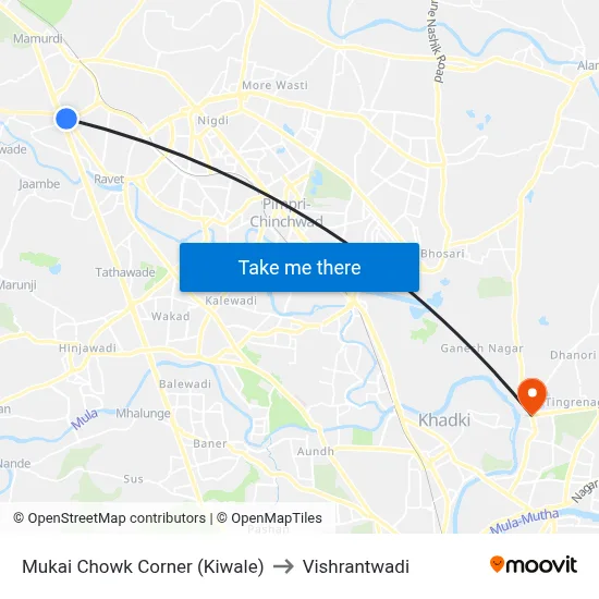 मुकाई चौक कॉर्नर (किवले) to विश्रांतवाडी map