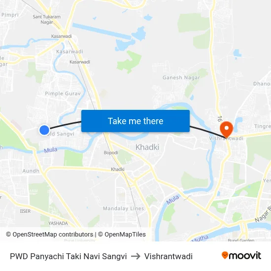 पीडब्ल्यूडी पाण्याची टाकी नवी सांगवी to विश्रांतवाडी map