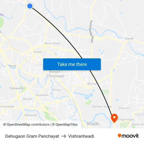 देहूगाव ग्राम पंचायत to विश्रांतवाडी map