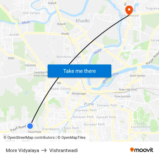 मोरे विद्यालय to विश्रांतवाडी map