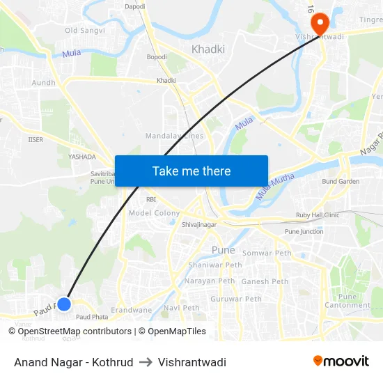 Anand Nagar - Kothrud to विश्रांतवाडी map