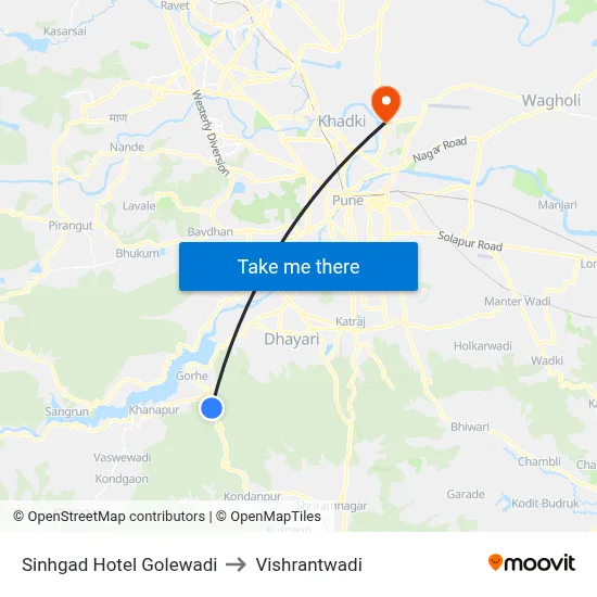 सिंहगड होटल गोलेवाडी to विश्रांतवाडी map