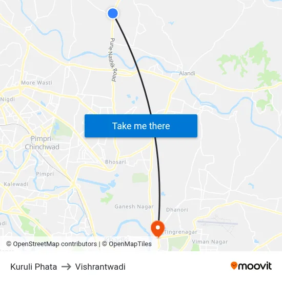 कुरुली फाटा to विश्रांतवाडी map