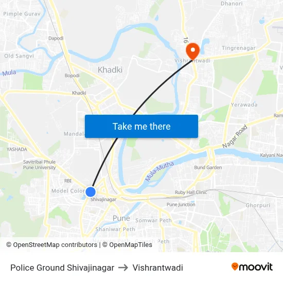 पुलिस ग्राउंड शिवाजीनगर to विश्रांतवाडी map