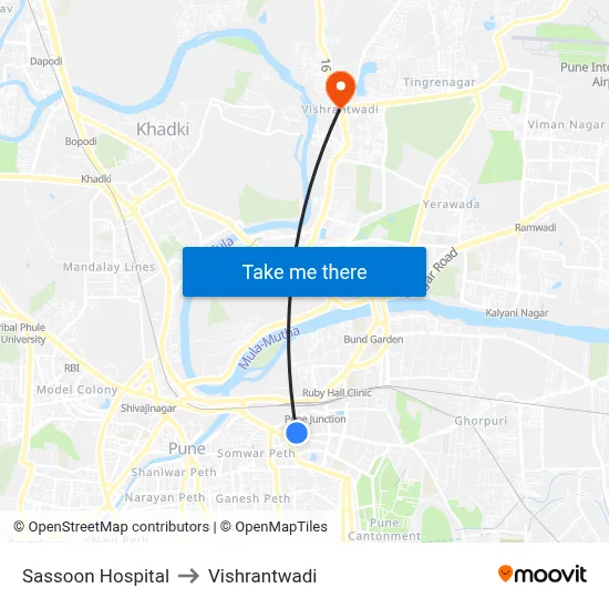 सासून अस्पताल to विश्रांतवाडी map