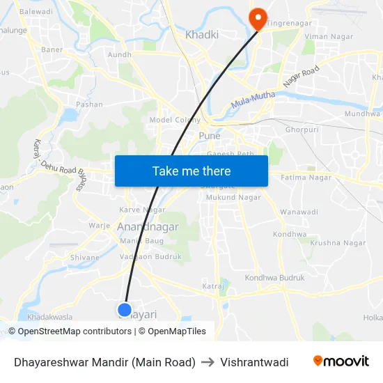 Dhayareshwar Mandir (Main Road) to विश्रांतवाडी map