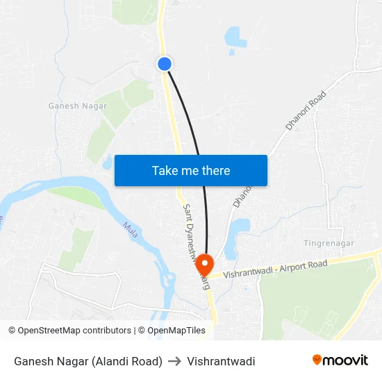 गणेश नगर (आलंदी रोड) to विश्रांतवाडी map