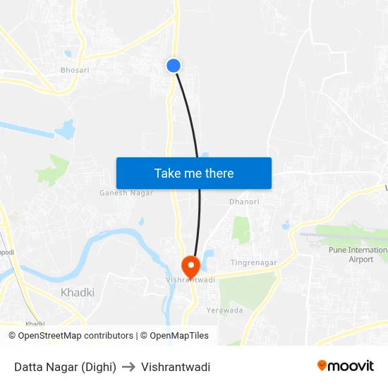 दत्त नगर (दिघी) to विश्रांतवाडी map