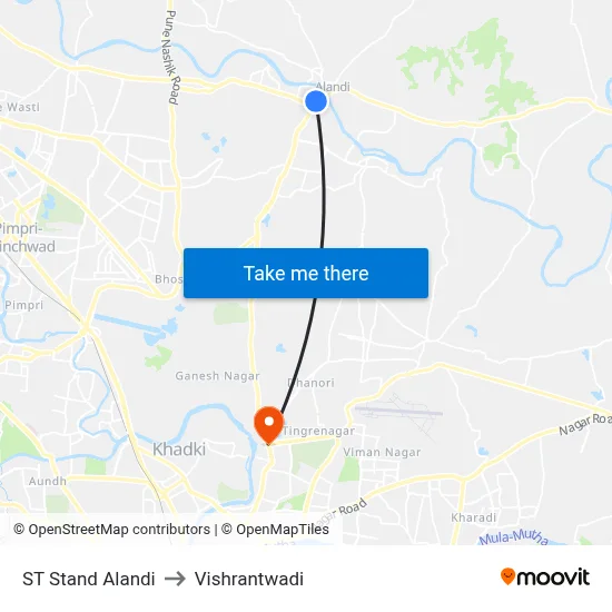 एसटी स्टैंड आलंदी to विश्रांतवाडी map