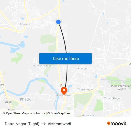 दत्त नगर (दिघी) to विश्रांतवाडी map