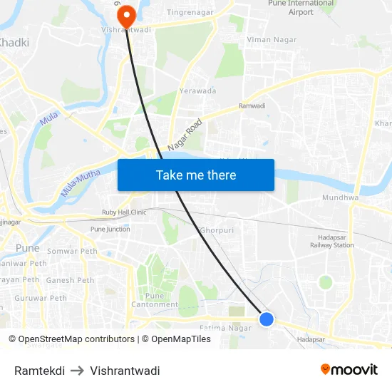रामटेकडी to विश्रांतवाडी map