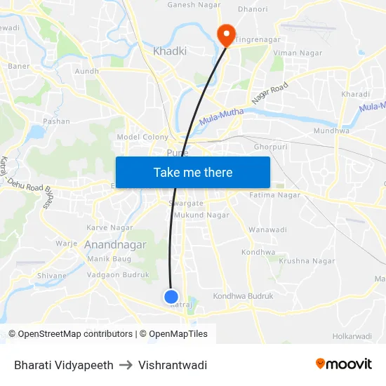 भारती विद्यापीठ to विश्रांतवाडी map