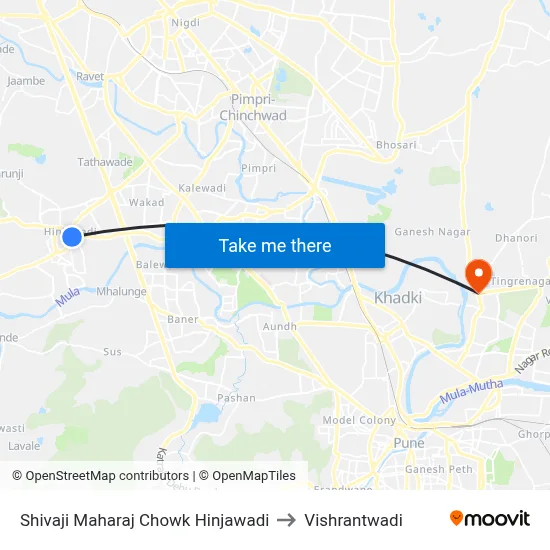 शिवाजी महाराज चौक हिंजवाडी to विश्रांतवाडी map