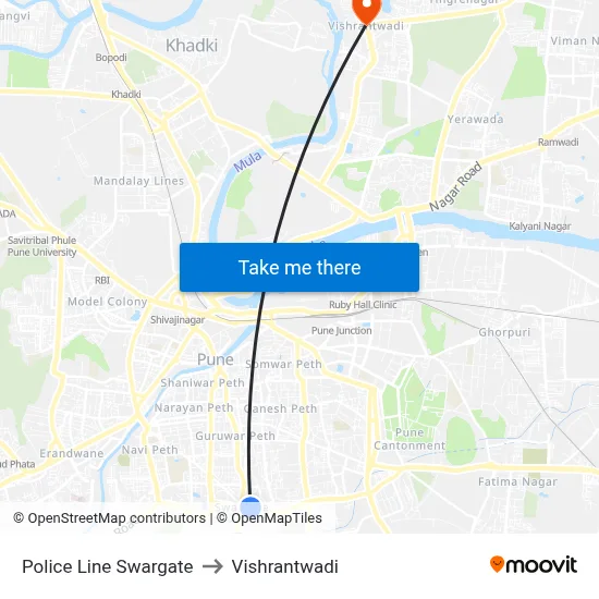 पुलिस लाइन स्वारगेट to विश्रांतवाडी map