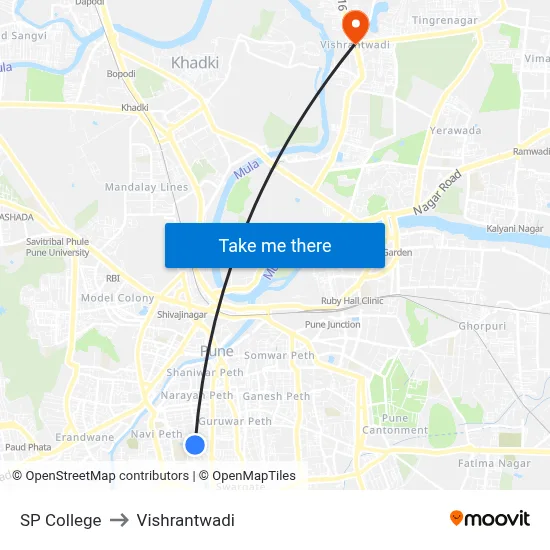 एसपी कॉलेज to विश्रांतवाडी map