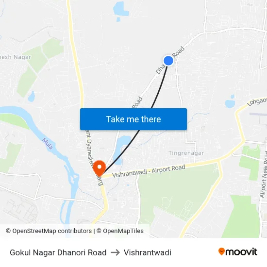 गोकुल नगर धानोरी रोड to विश्रांतवाडी map