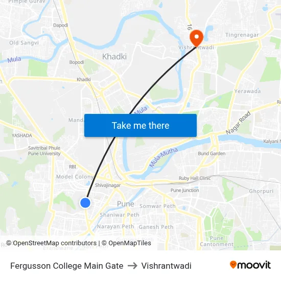 Fergusson College Main Gate to विश्रांतवाडी map