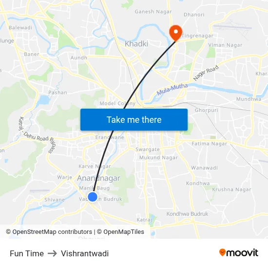 फन टाइम to विश्रांतवाडी map