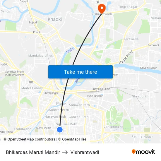 भीकरदास मारुति मंदिर to विश्रांतवाडी map