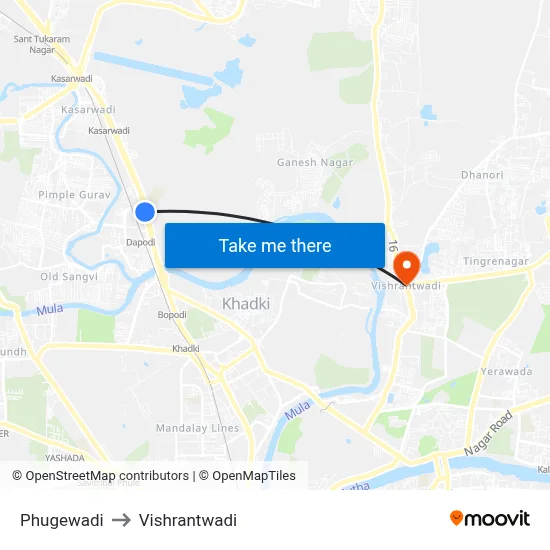 फुगेवाड़ी to विश्रांतवाडी map