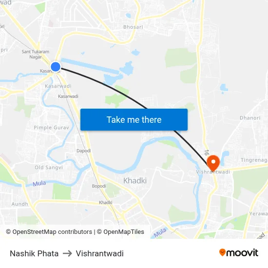 नाशिक फाटा to विश्रांतवाडी map