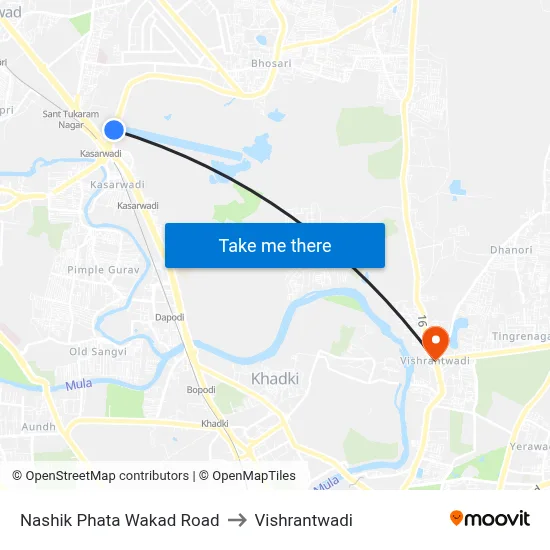 नाशिक फाटा वाकड रोड to विश्रांतवाडी map