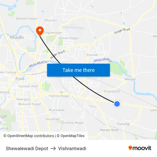 शेवाळेवाडी डेपो to विश्रांतवाडी map