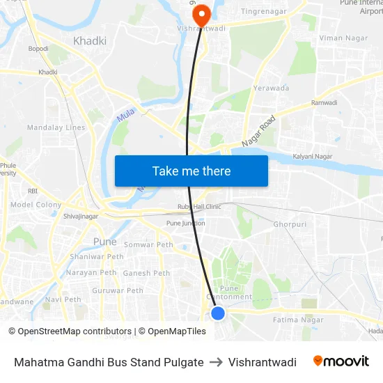 महात्मा गांधी बस स्टैंड पुलगेट to विश्रांतवाडी map