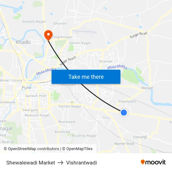 शेवाळेवाडी मार्केट to विश्रांतवाडी map