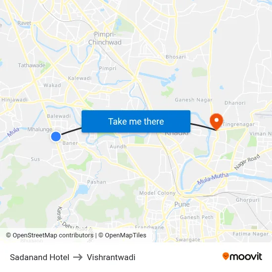सदानंद होटल to विश्रांतवाडी map