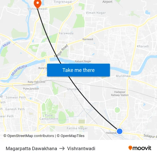 मगरपट्टा दवाखाना to विश्रांतवाडी map