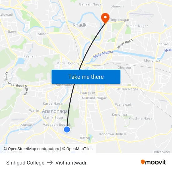 सिंहगड कॉलेज to विश्रांतवाडी map