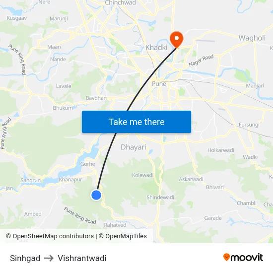 सिंहगड to विश्रांतवाडी map