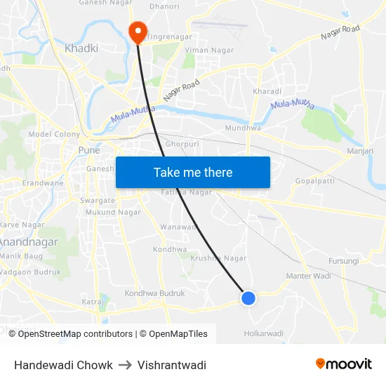 हंडेवाडी चौक to विश्रांतवाडी map