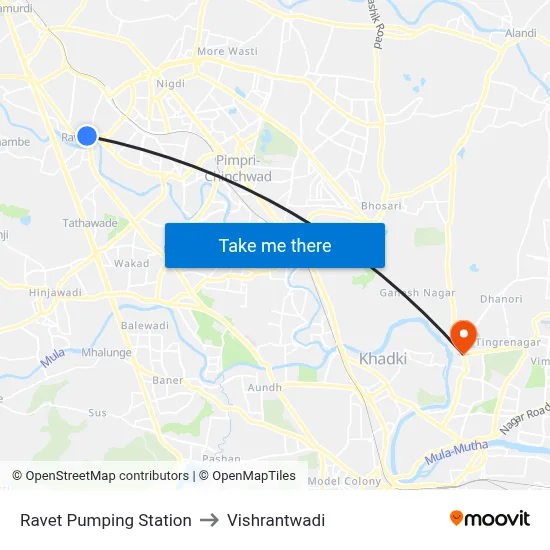 रावेत पंपिंग स्टेशन to विश्रांतवाडी map