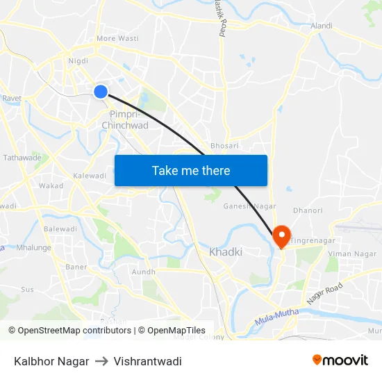 कलभोर नगर to विश्रांतवाडी map