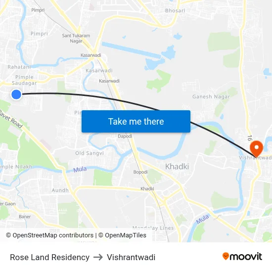 रोज लैंड रेसिडेंसी to विश्रांतवाडी map