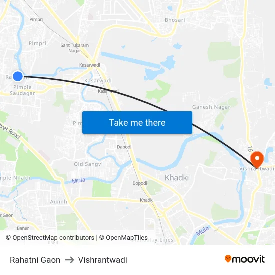 Rahatni Gaon to विश्रांतवाडी map