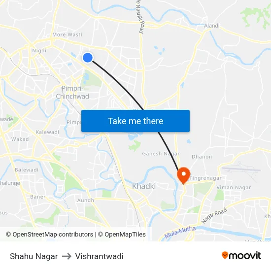 शाहू नगर to विश्रांतवाडी map
