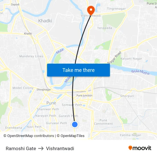 रामोशी गेट to विश्रांतवाडी map