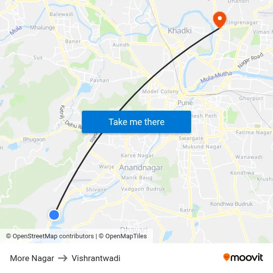 मोरे नगर to विश्रांतवाडी map