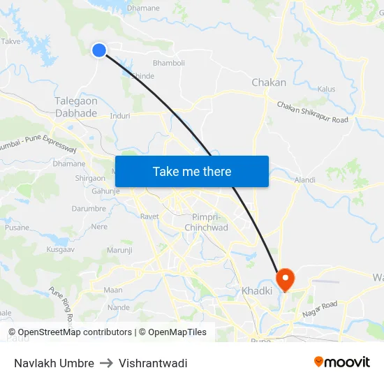 नवलाख उंबरे to विश्रांतवाडी map