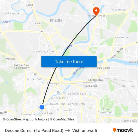 डेक्कन कॉर्नर (टू पौड रोड) to विश्रांतवाडी map