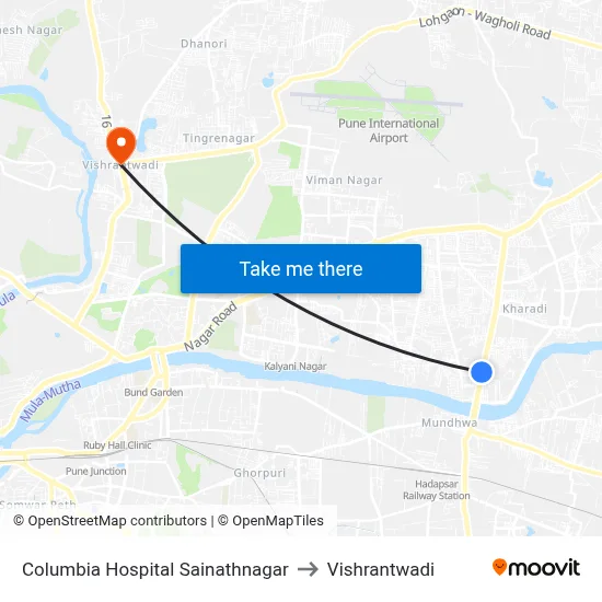 कोलंबिया हॉस्पिटल साईनाथनगर to विश्रांतवाडी map