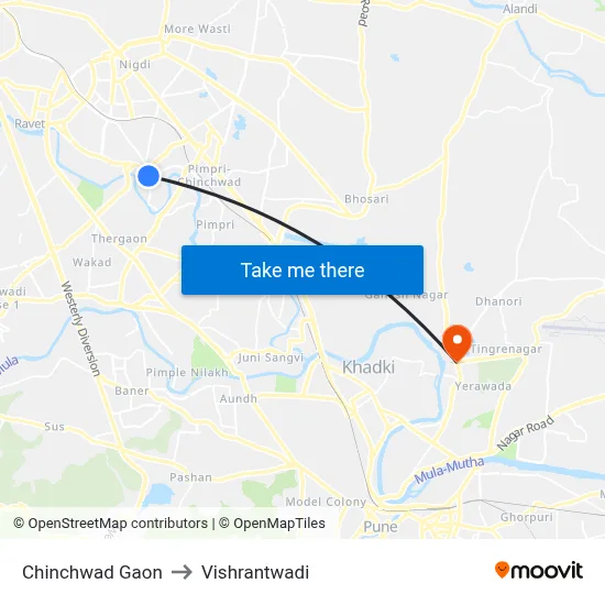 चिंचवड गाँव to विश्रांतवाडी map
